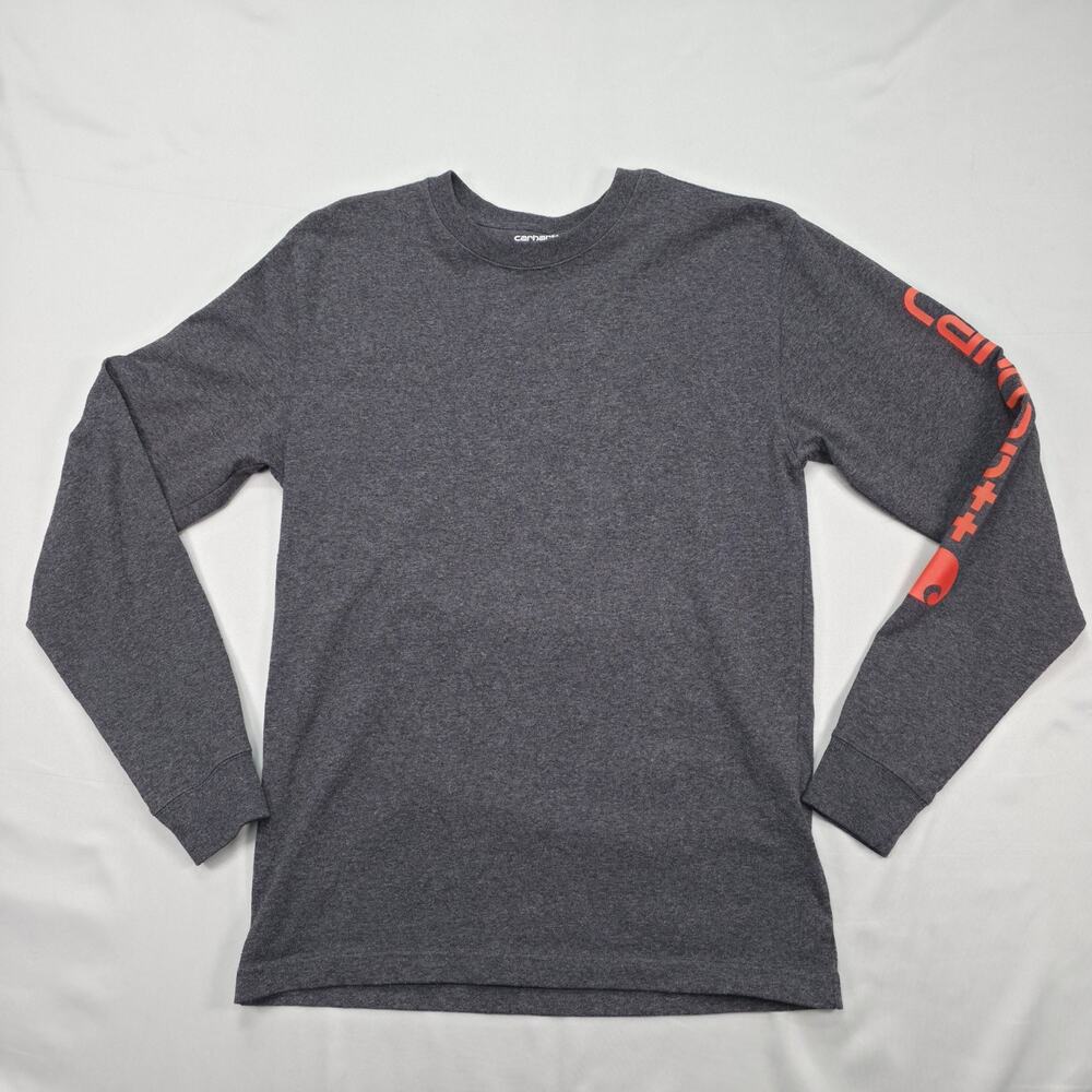 Carhartt Mens XS Carbon Heather Long Sleeve Logo Workwear Shirt Construction